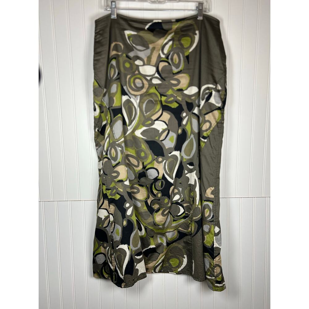 VTG Women’s Green Cotton Lined Maxi Skirt Abstract Floral Print Size 16